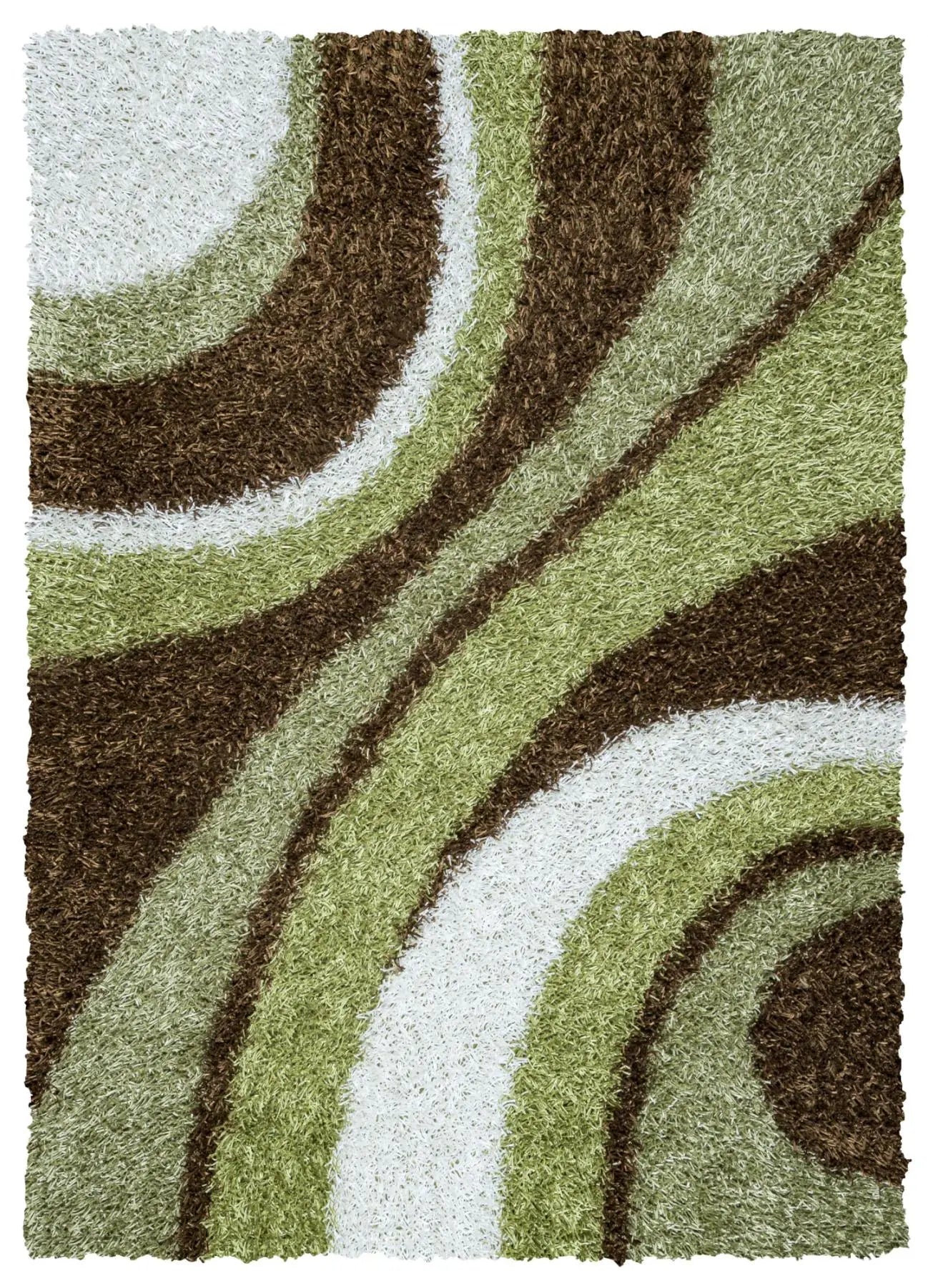 5' X 7' Green Brown And Ivory Abstract Shag Hand Tufted Area Rug Homeroots Home Decor