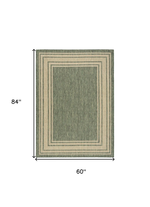 5' X 7' Green Geometric Indoor Outdoor Area Rug Homeroots Outdoor