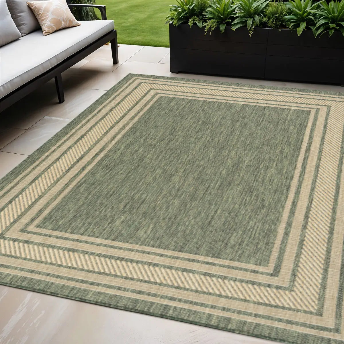 5' X 7' Green Geometric Indoor Outdoor Area Rug Homeroots Outdoor