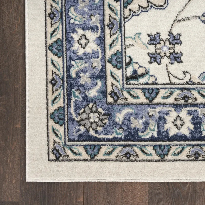 5' X 7' Ivory And Blue Floral Indoor Outdoor Area Rug Homeroots Outdoor