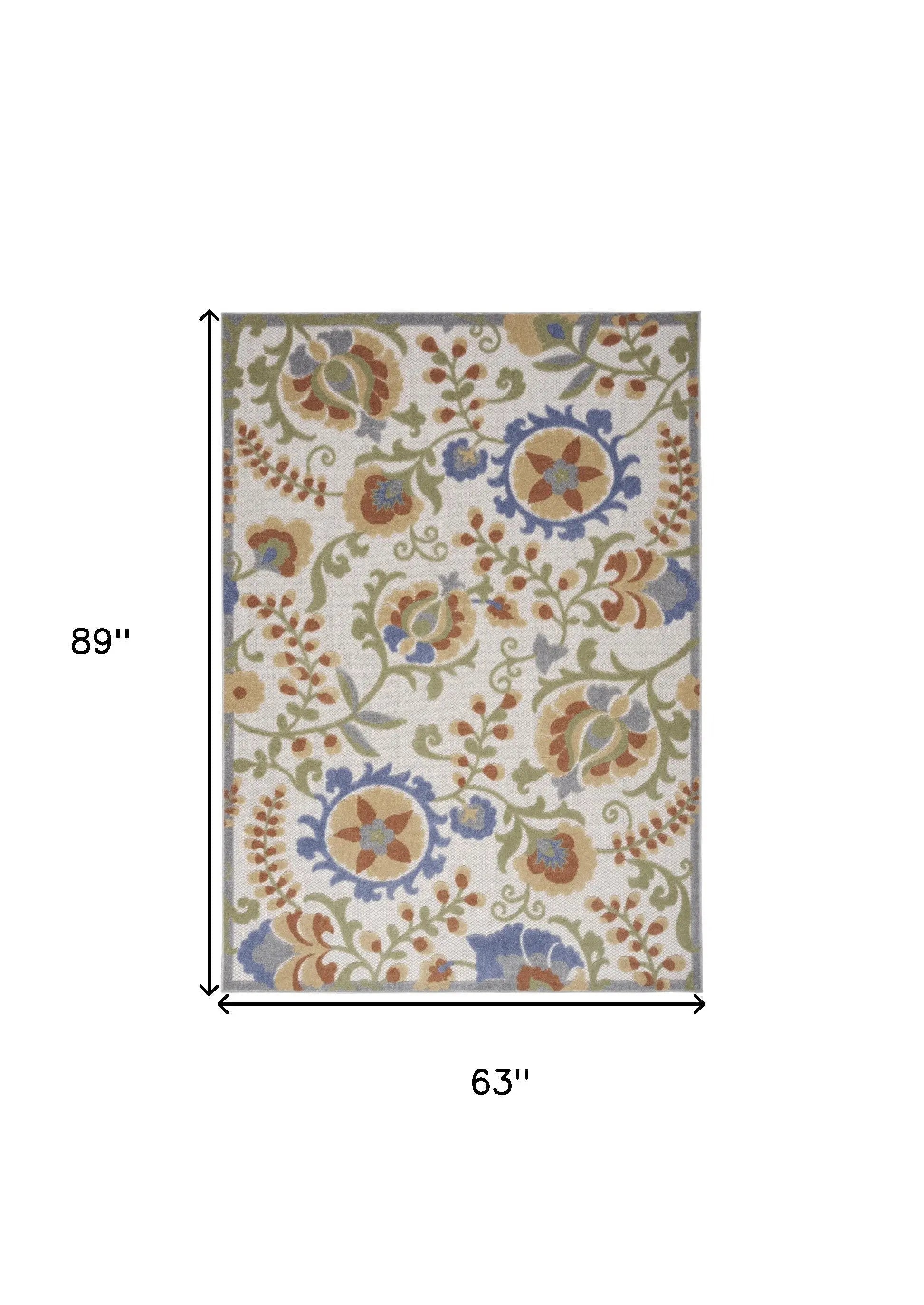 5' X 7' Ivory And Blue Indoor Outdoor Area Rug Homeroots Outdoor