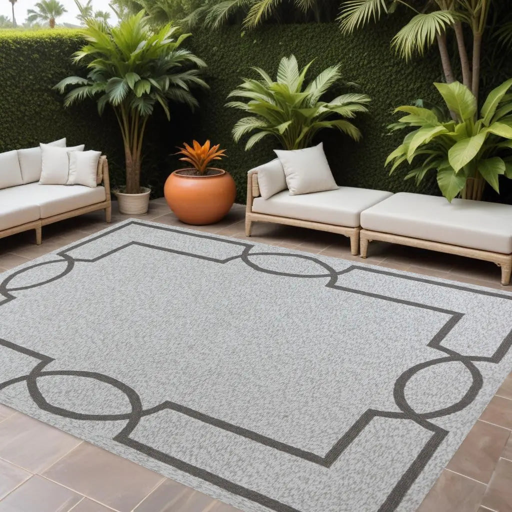 5' X 7' Ivory And Brown Geometric Handmade Indoor Outdoor Area Rug - GreatEagleInc