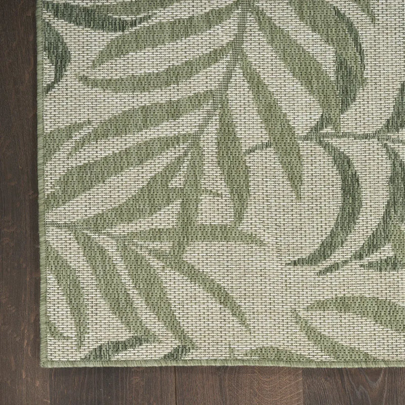 5' X 7' Ivory And Green Palm Leaf Indoor Outdoor Area Rug Homeroots Outdoor