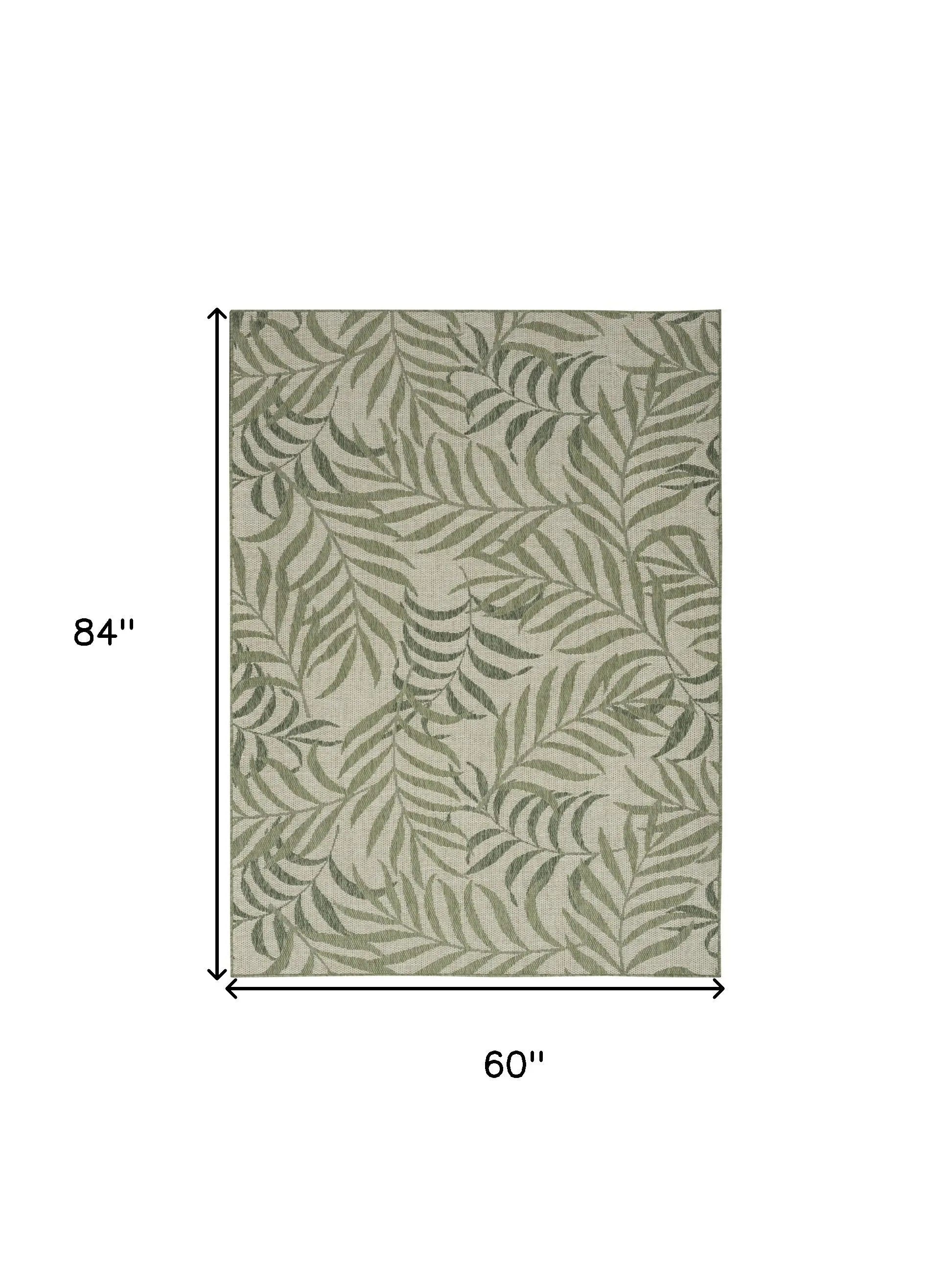 5' X 7' Ivory And Green Palm Leaf Indoor Outdoor Area Rug Homeroots Outdoor
