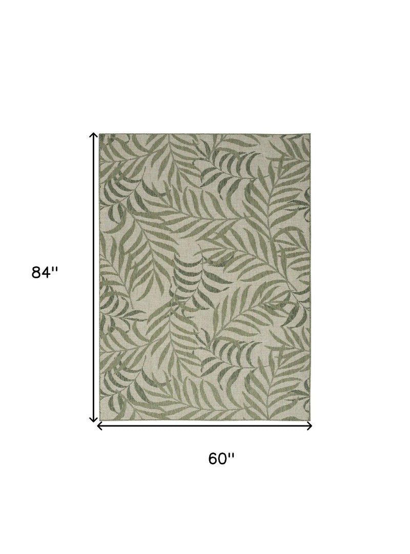 5' X 7' Ivory And Green Palm Leaf Indoor Outdoor Area Rug Homeroots Outdoor