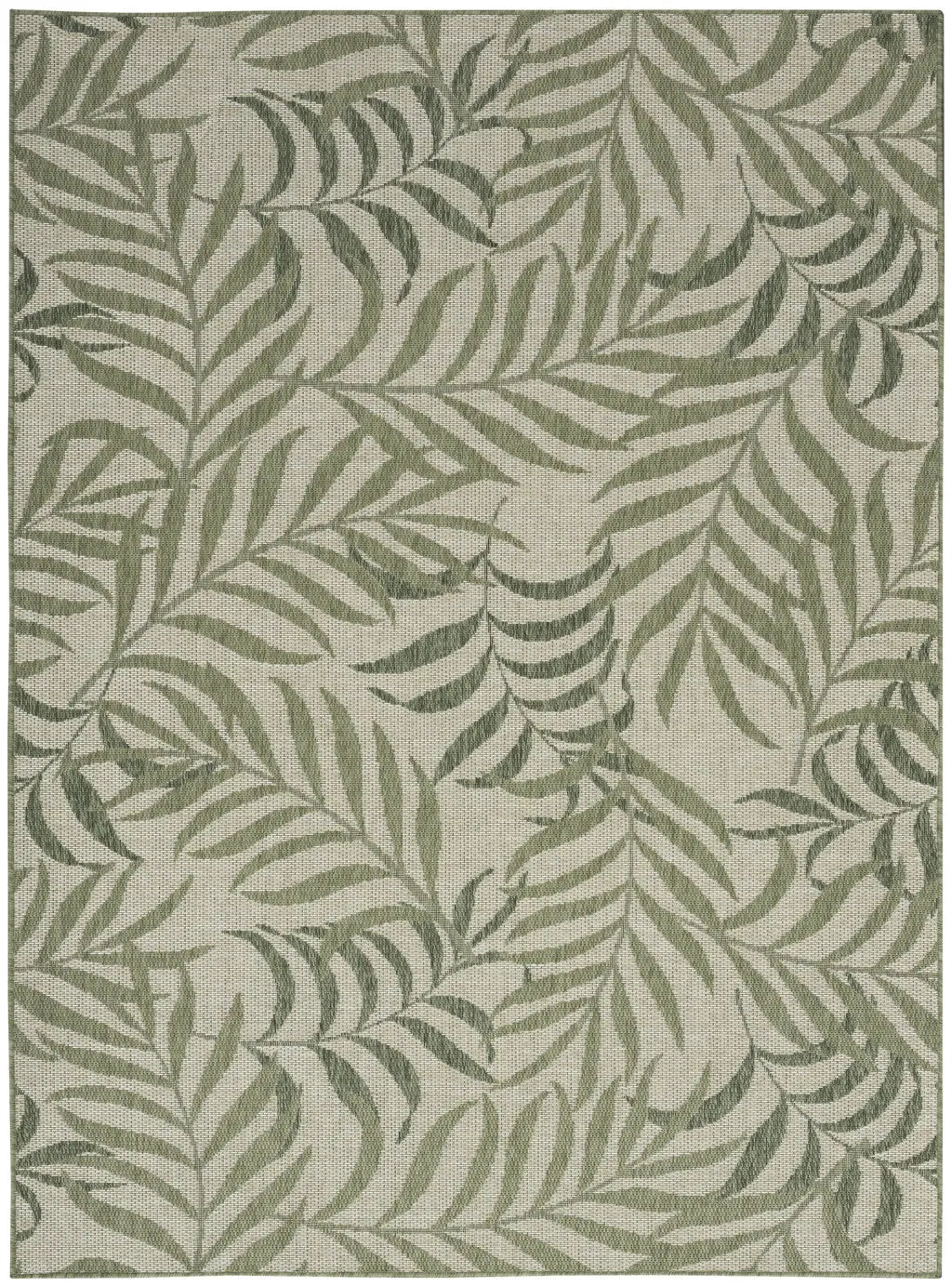5' X 7' Ivory And Green Palm Leaf Indoor Outdoor Area Rug Homeroots Outdoor