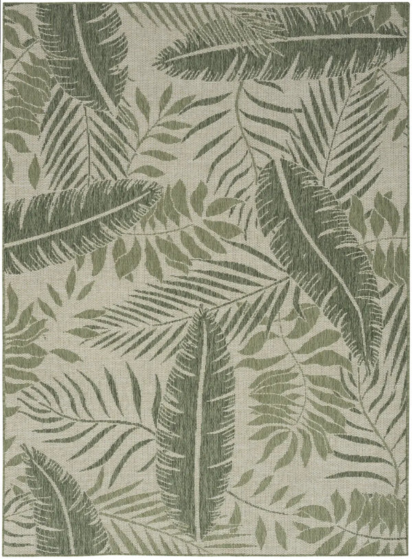 5' X 7' Ivory And Green Palm Leaf Indoor Outdoor Area Rug Homeroots Outdoor