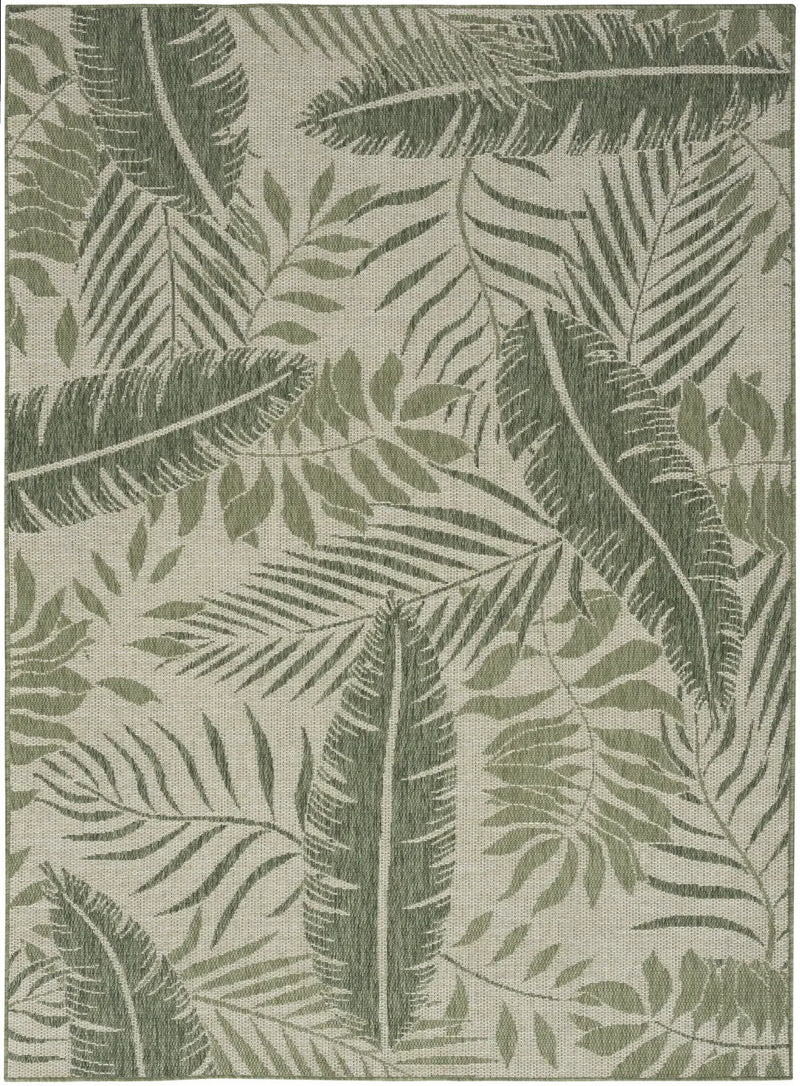 5' X 7' Ivory And Green Palm Leaf Indoor Outdoor Area Rug Homeroots Outdoor