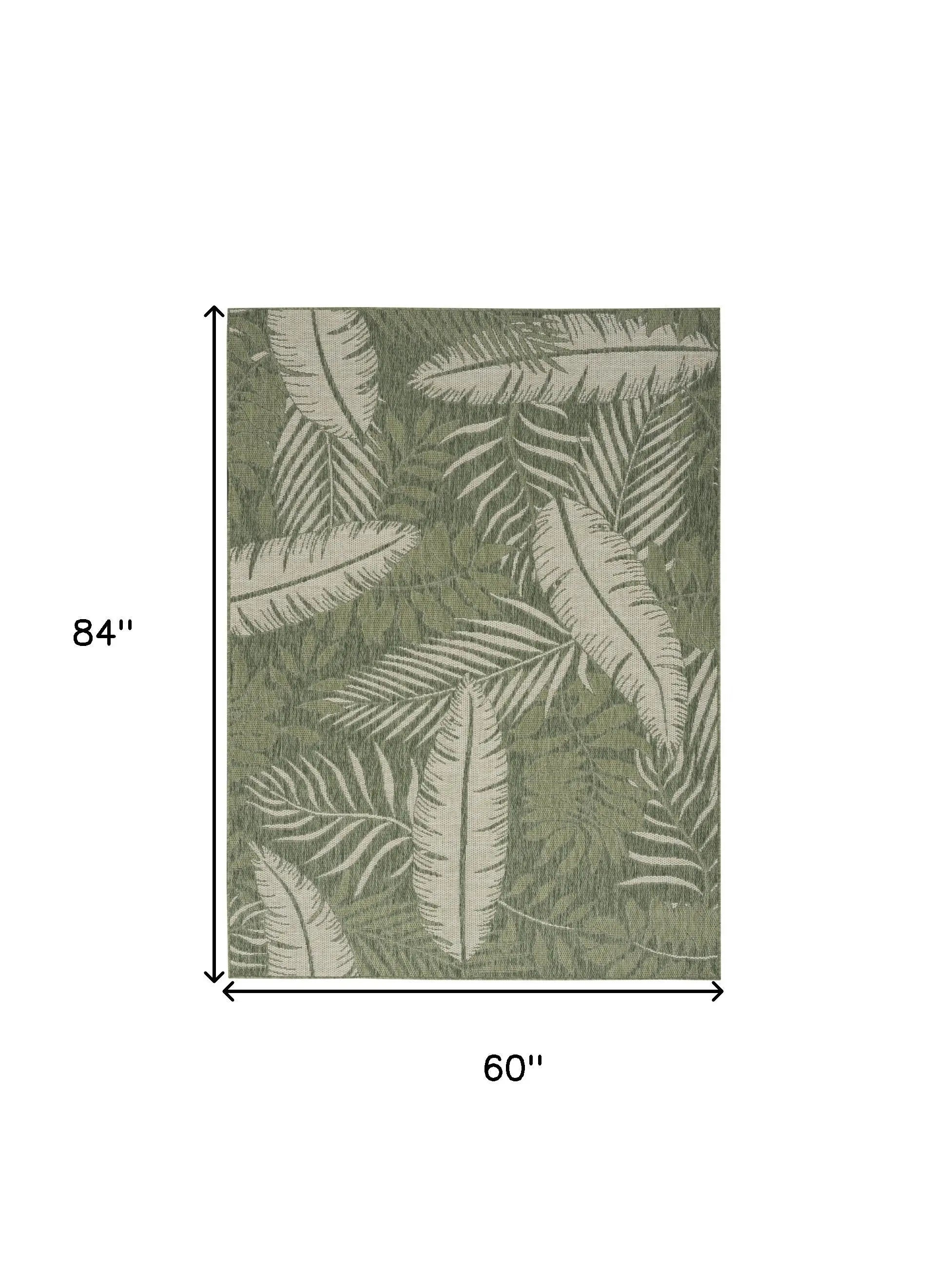 5' X 7' Ivory And Green Palm Leaf Indoor Outdoor Area Rug Homeroots Outdoor