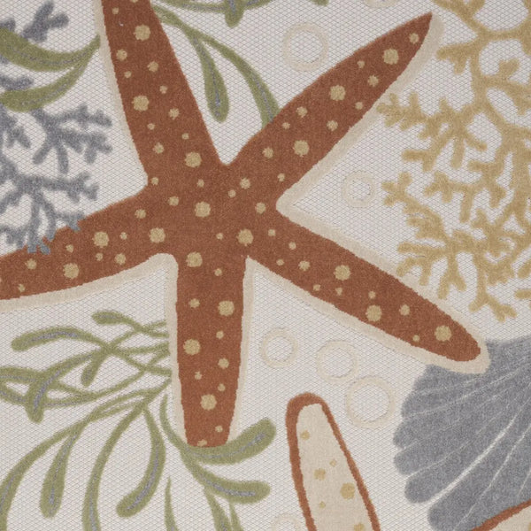 5' X 7' Ivory Orange and Blue Indoor Outdoor Area Rug Homeroots Outdoor