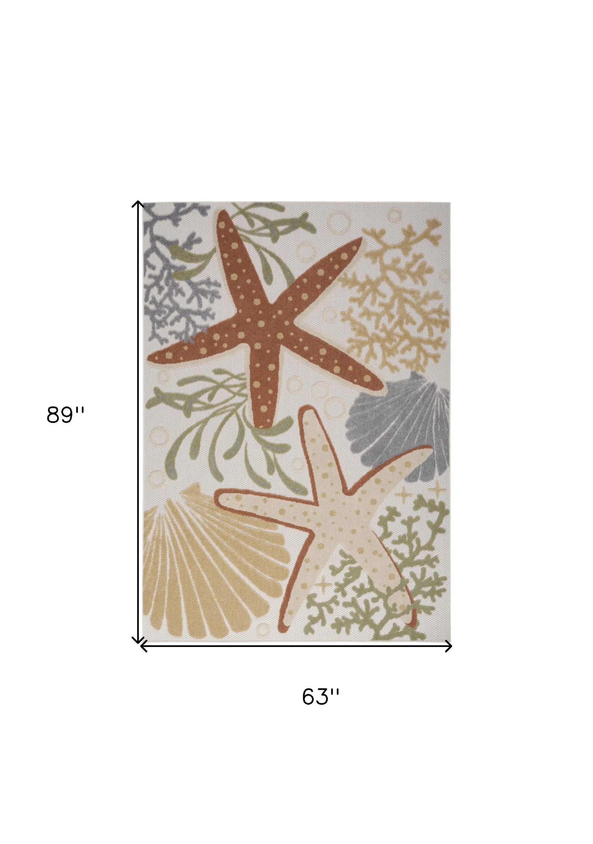 5' X 7' Ivory Orange and Blue Indoor Outdoor Area Rug Homeroots Outdoor