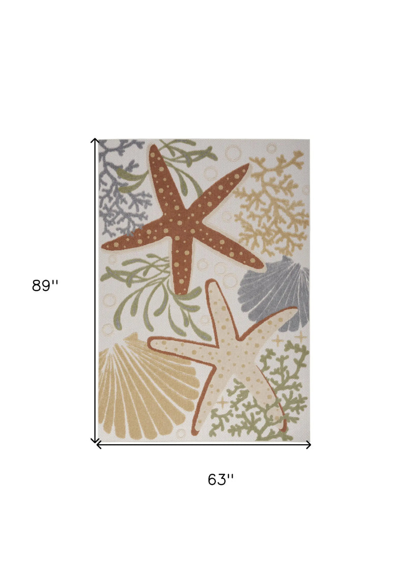 5' X 7' Ivory Orange and Blue Indoor Outdoor Area Rug Homeroots Outdoor