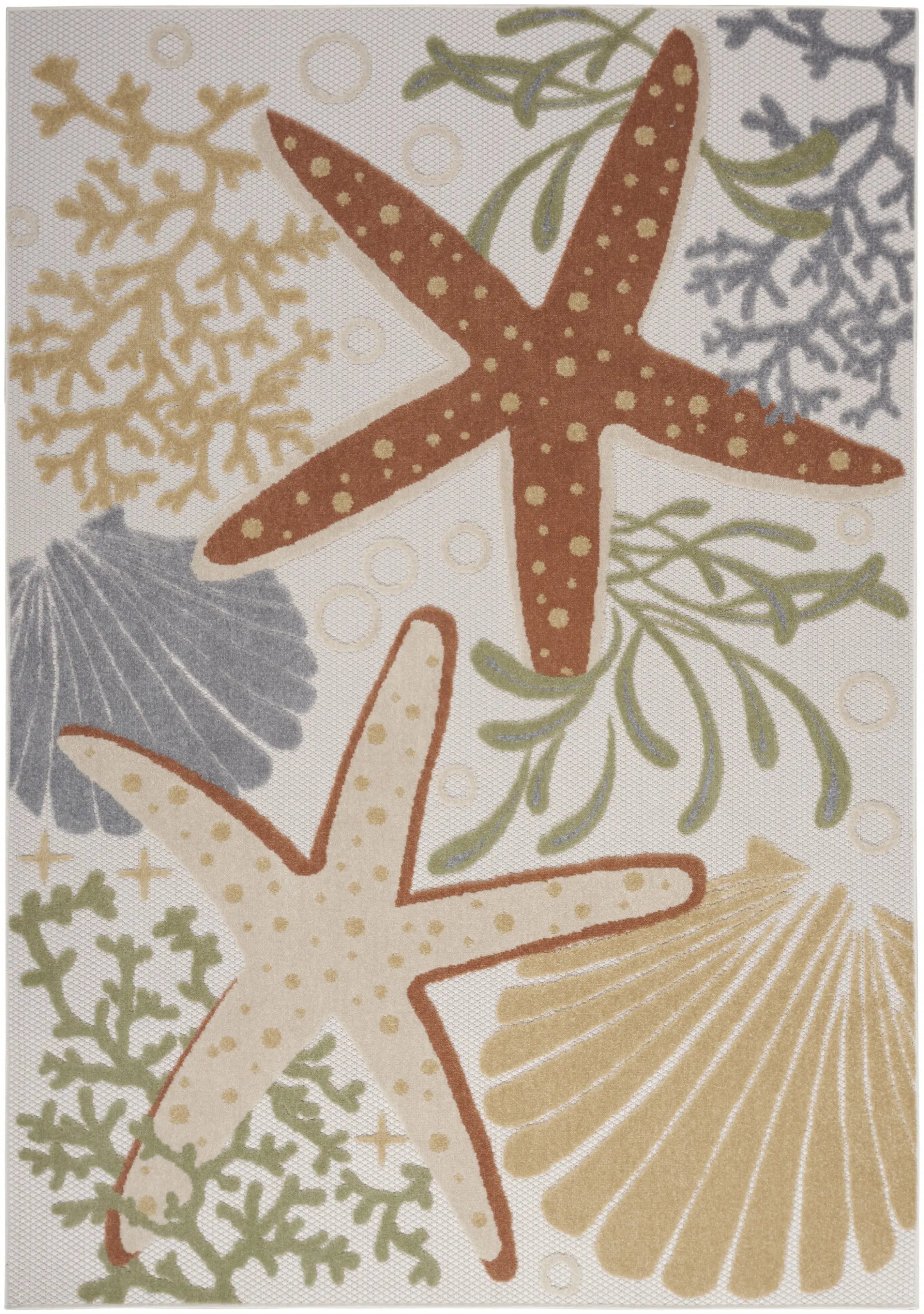 5' X 7' Ivory Orange and Blue Indoor Outdoor Area Rug Homeroots Outdoor