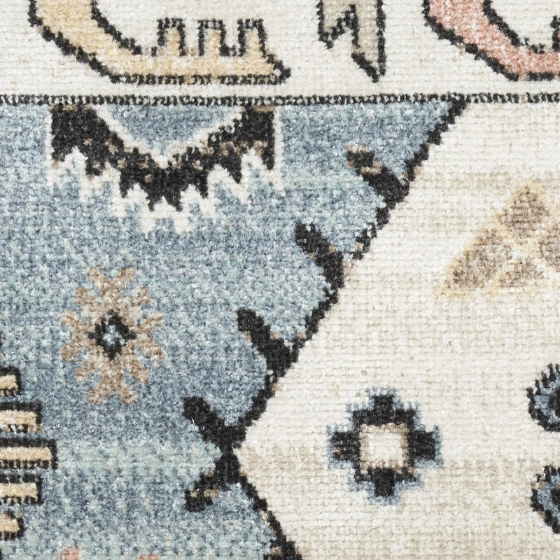 5' X 7' Ivory Tan And Blue Geometric Flatweave Area Rug Homeroots Home Decor