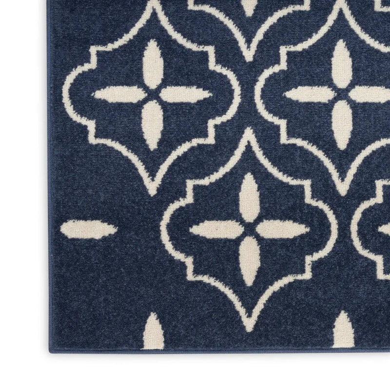 5' X 7' Navy Blue And Ivory Geometric Indoor Outdoor Area Rug Homeroots Outdoor