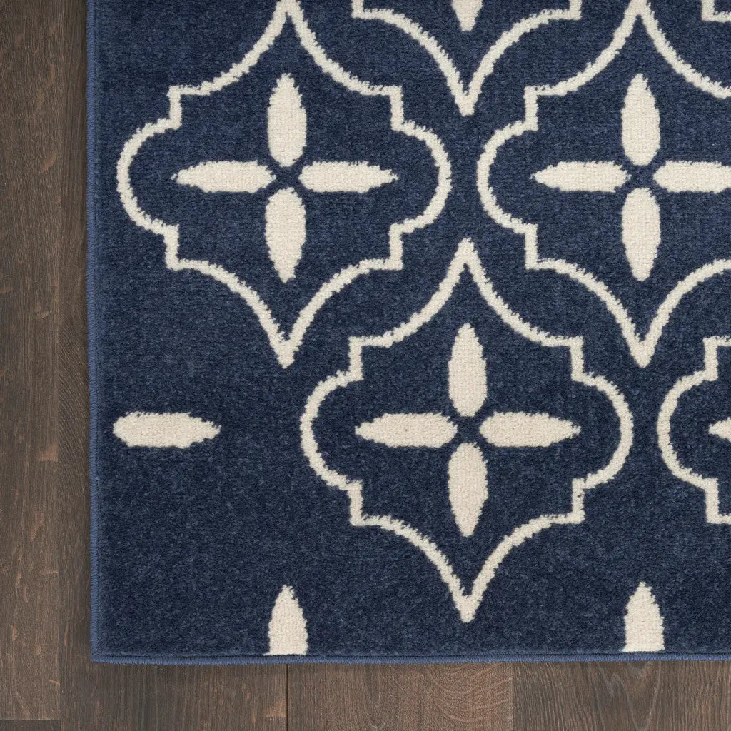 5' X 7' Navy Blue And Ivory Geometric Indoor Outdoor Area Rug Homeroots Outdoor