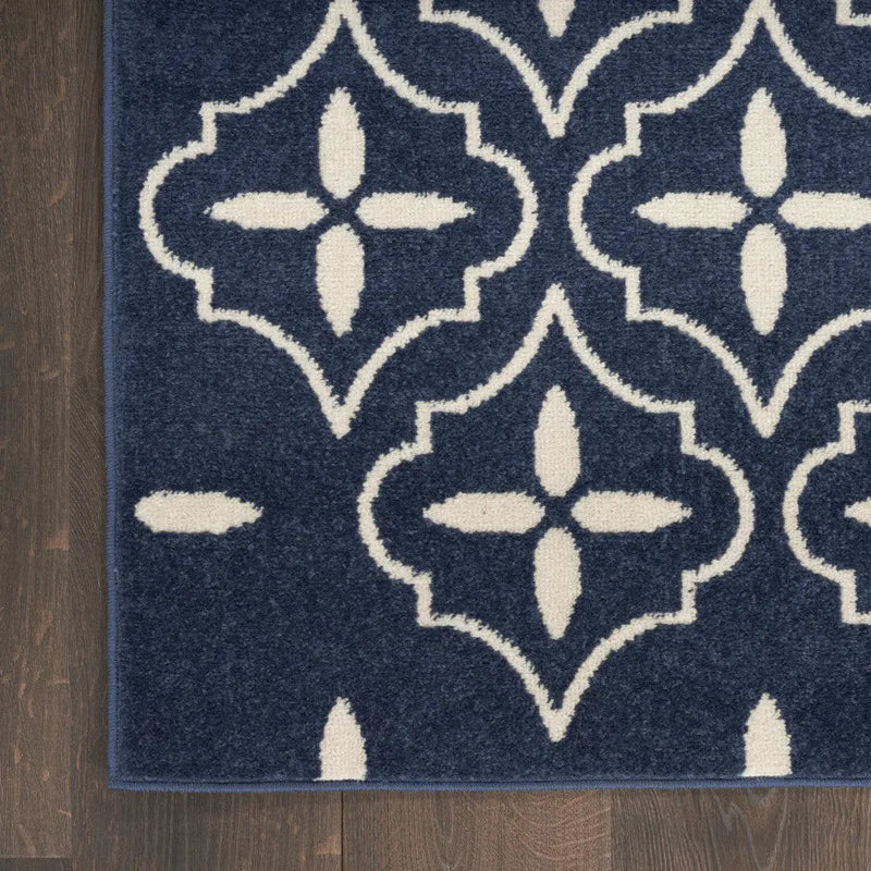 5' X 7' Navy Blue And Ivory Geometric Indoor Outdoor Area Rug Homeroots Outdoor