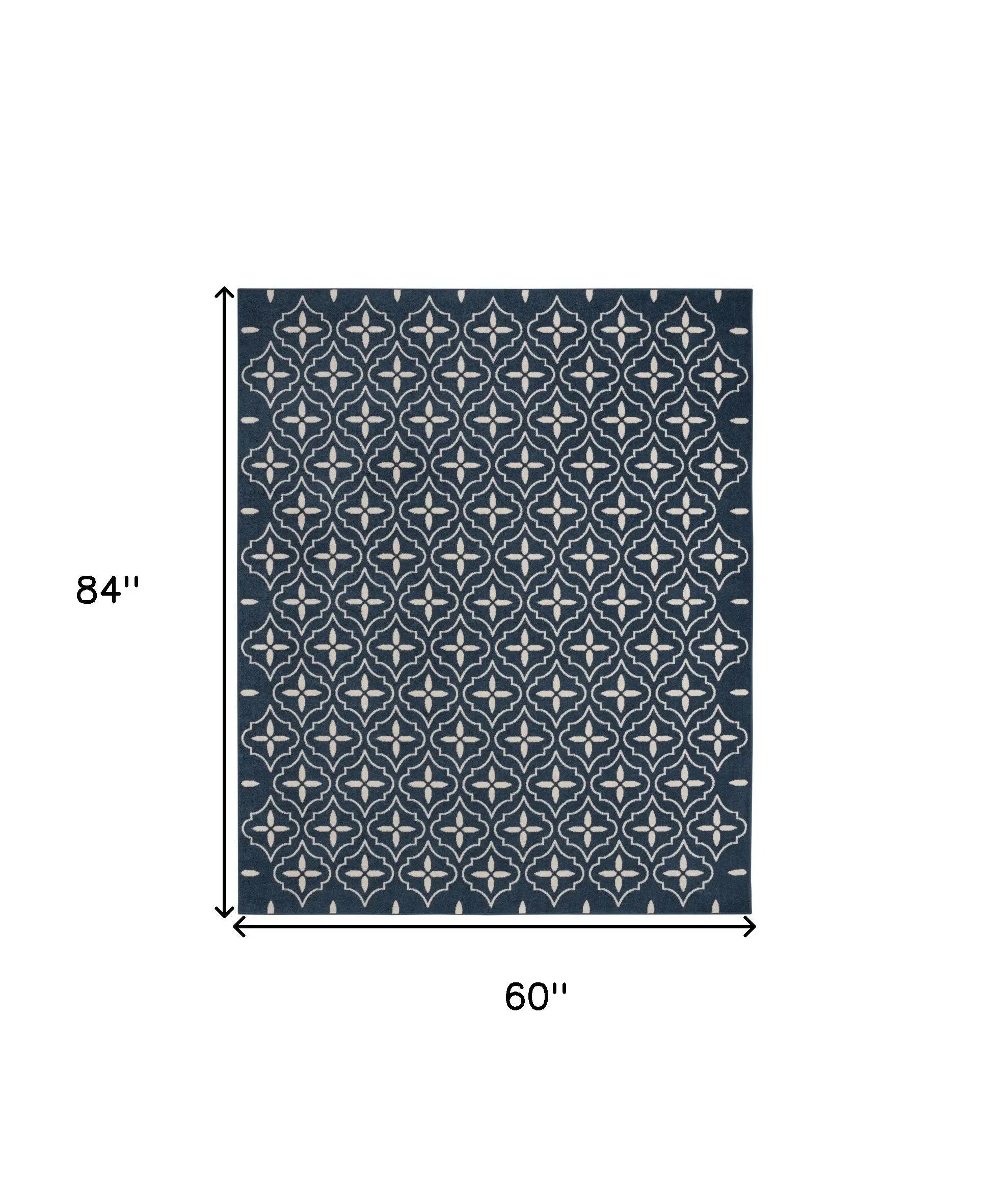 5' X 7' Navy Blue And Ivory Geometric Indoor Outdoor Area Rug Homeroots Outdoor