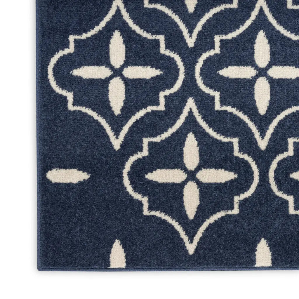 5' X 7' Navy Blue And Ivory Geometric Indoor Outdoor Area Rug Homeroots Outdoor