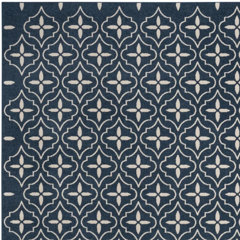 5' X 7' Navy Blue And Ivory Geometric Indoor Outdoor Area Rug Homeroots Outdoor