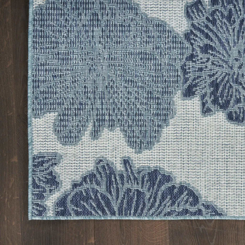 5' X 7' Navy Blue Ivory And Blue Floral Indoor Outdoor Area Rug Homeroots Outdoor