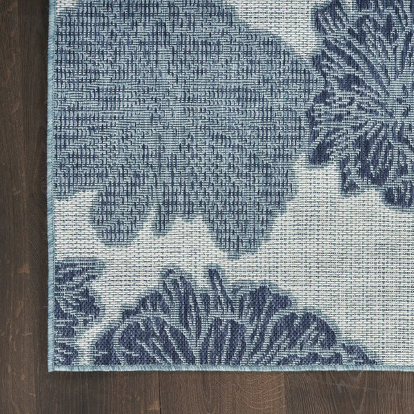 5' X 7' Navy Blue Ivory And Blue Floral Indoor Outdoor Area Rug Homeroots Outdoor
