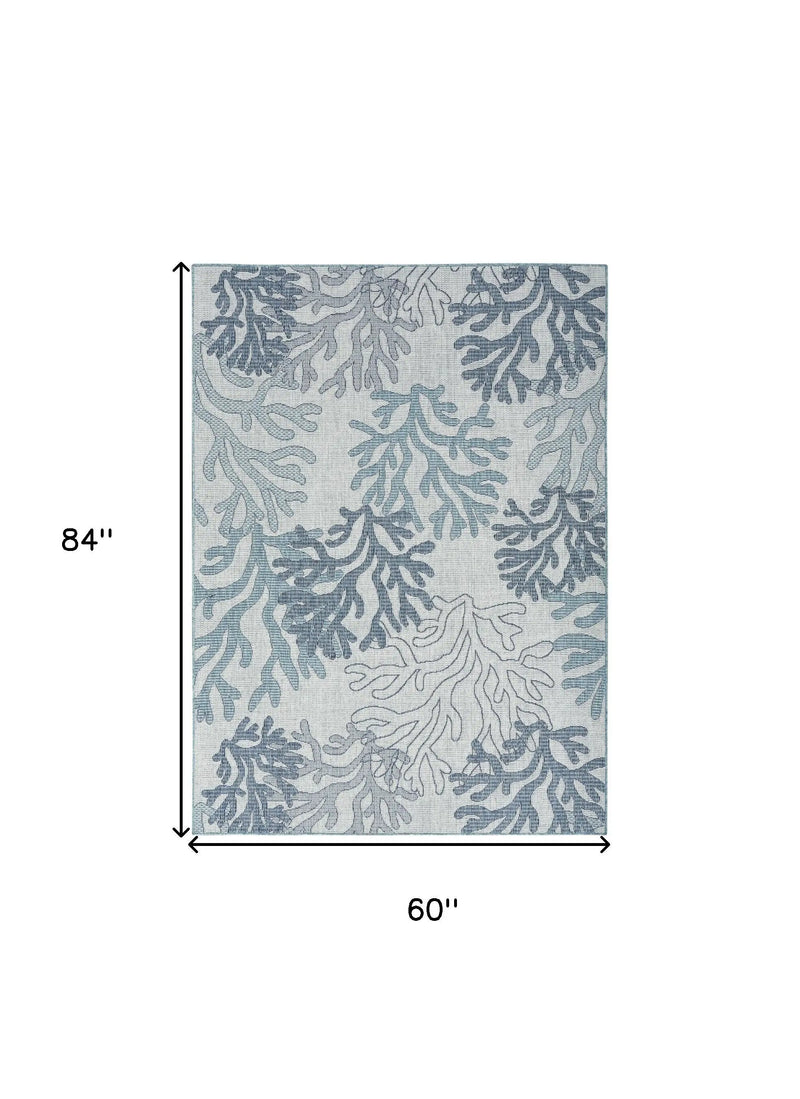 5' X 7' Navy Blue Ivory And Blue Nautical Indoor Outdoor Area Rug Homeroots Outdoor