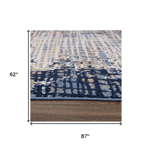 5' X 7' Navy Blue Pink Yellow Gray And Ivory Abstract Area Rug Homeroots Home Decor