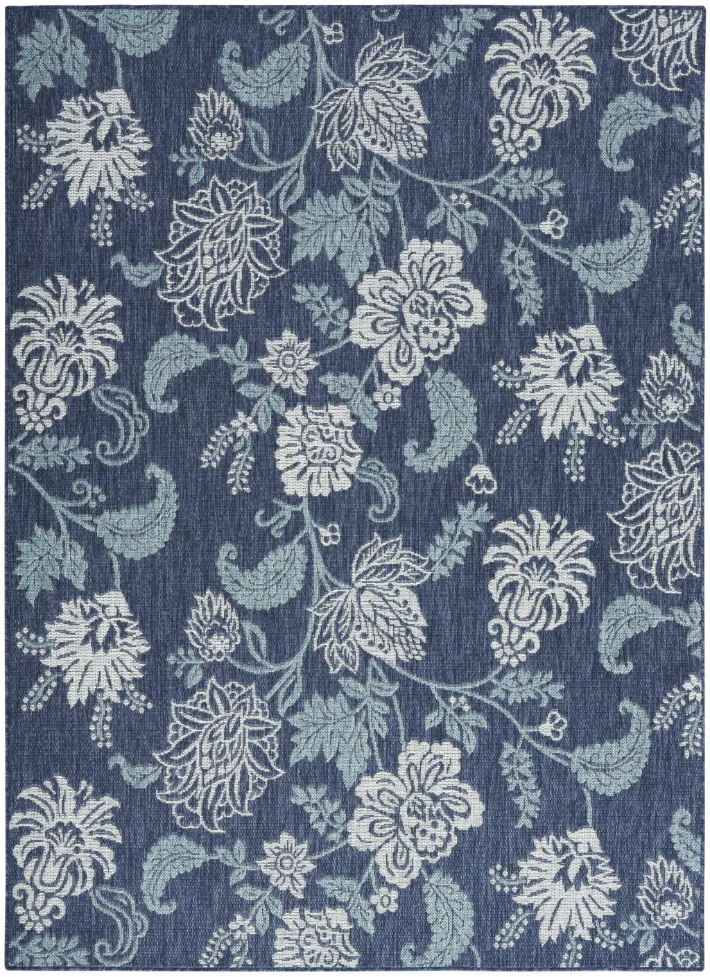 5' X 7' Navy Blue Sky Blue And Ivory Floral Indoor Outdoor Area Rug Homeroots Outdoor