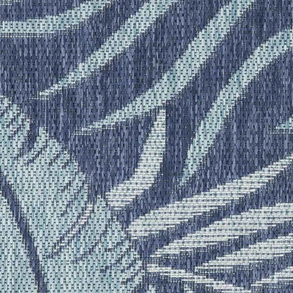 5' X 7' Navy Blue Sky Blue And Ivory Palm Leaf Indoor Outdoor Area Rug Homeroots Outdoor