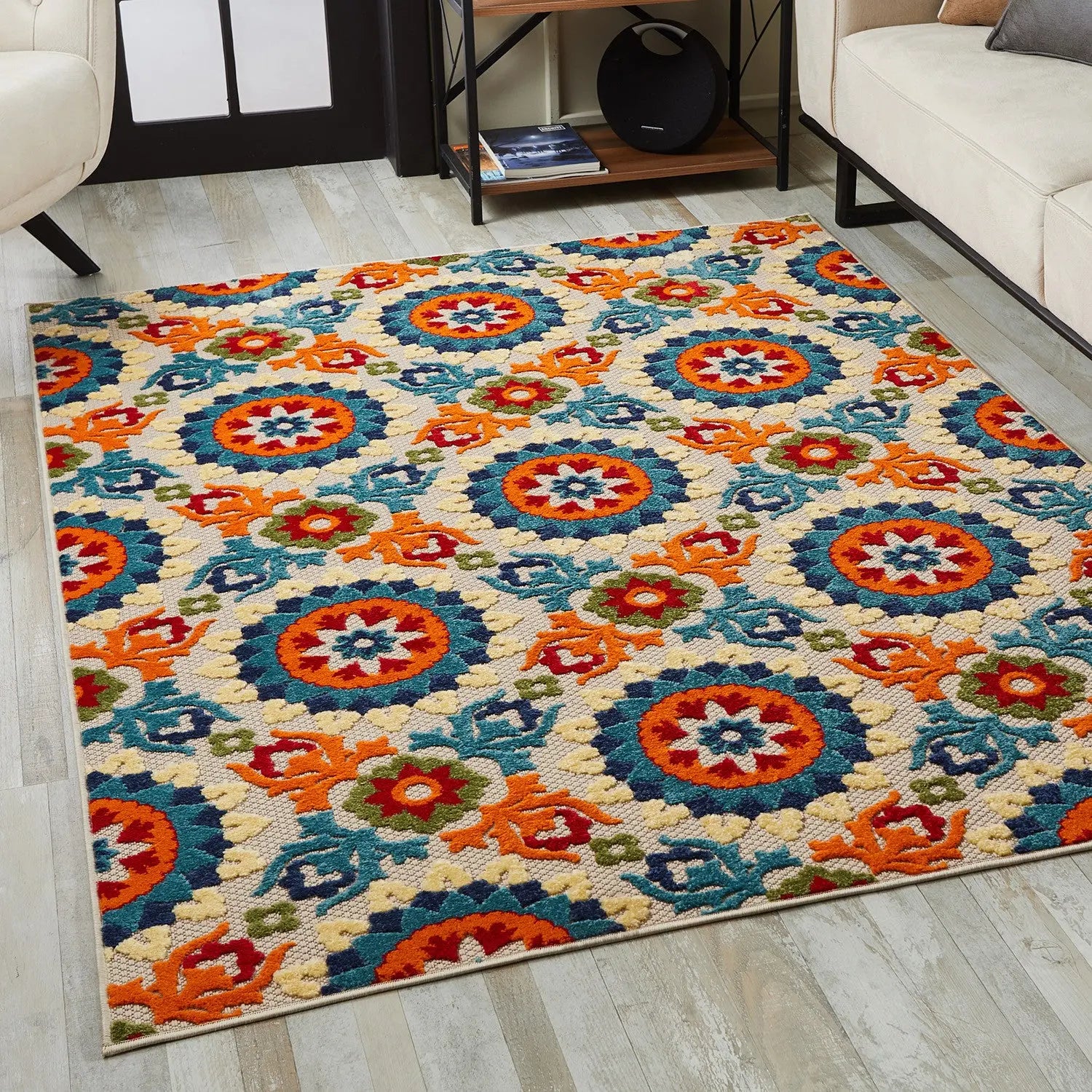 5' X 7' Orange And Ivory Moroccan Stain Resistant Indoor Outdoor Area Rug Homeroots Outdoor