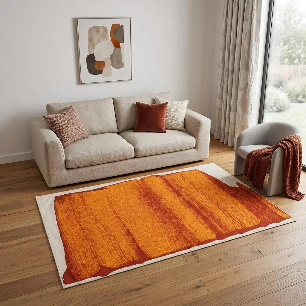 5' X 7' Orange And White Abstract Washable Area Rug With UV Protection Homeroots Home Decor