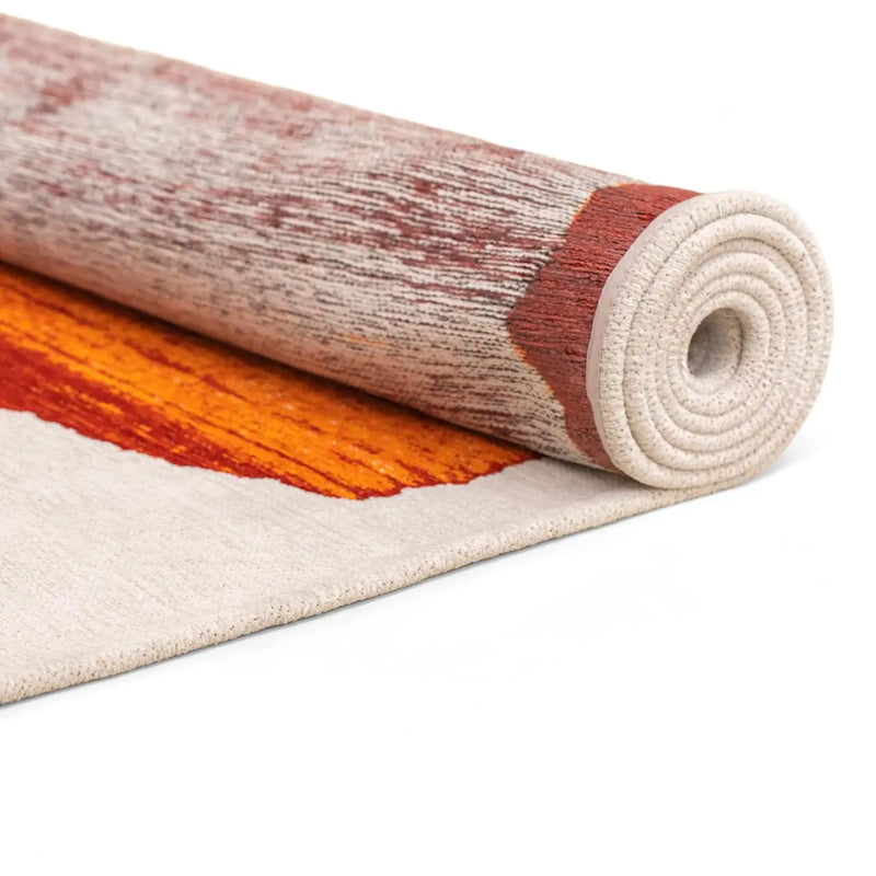 5' X 7' Orange And White Abstract Washable Area Rug With UV Protection Homeroots Home Decor