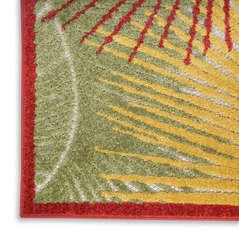 5' X 7' Orange Yellow Red Blue And Green Palm Leaf Indoor Outdoor Area Rug - GreatEagleInc