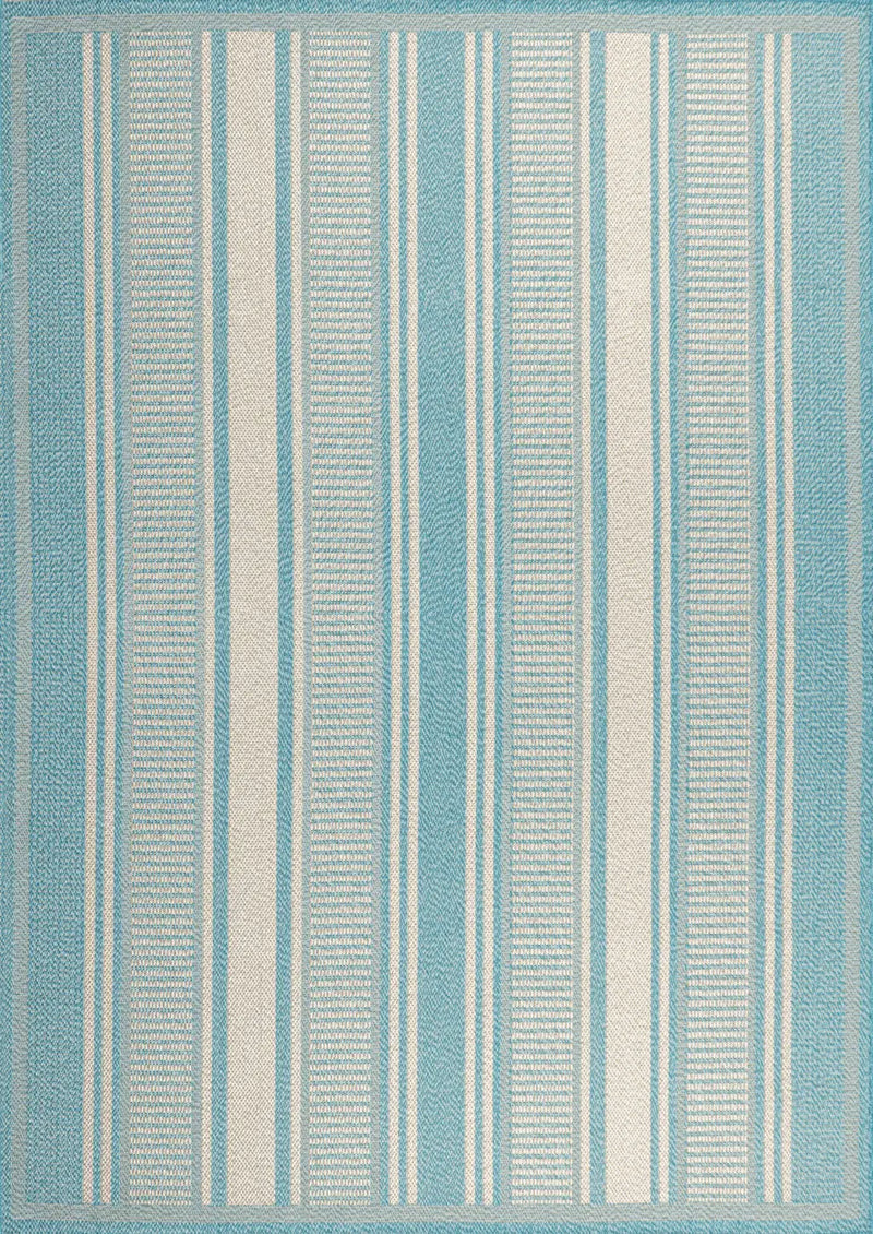5' X 8' Aqua And Beige Striped Indoor Outdoor Area Rug Homeroots Outdoor