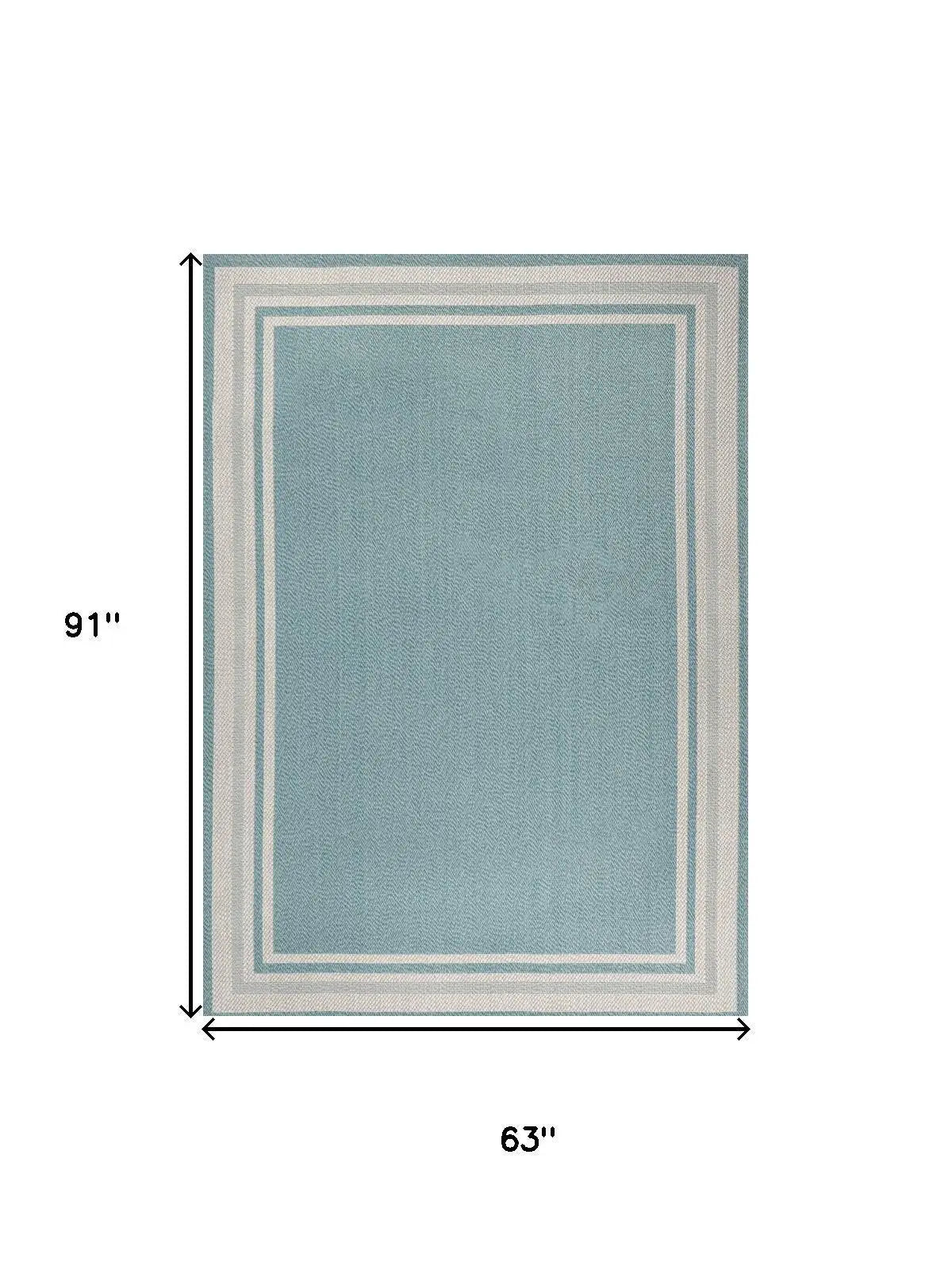 5' X 8' Aqua And Beige Striped Indoor Outdoor Area Rug Homeroots Outdoor