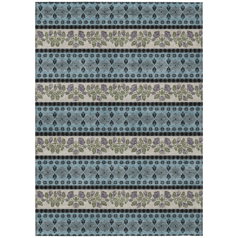 5' X 8' Aqua And Charcoal Striped Washable Indoor Outdoor Area Rug Homeroots Outdoor