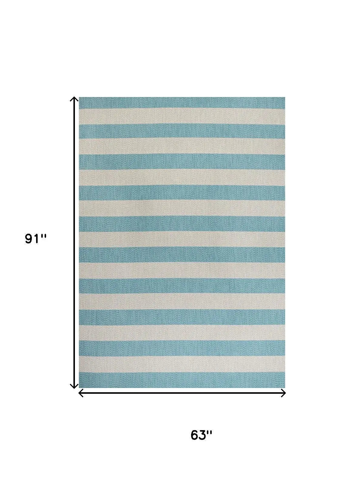 5' X 8' Aqua And Cream Striped Indoor Outdoor Area Rug Homeroots Outdoor