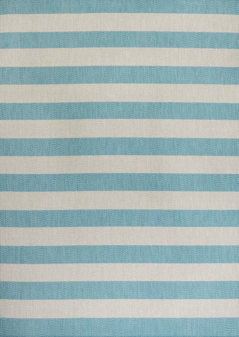 5' X 8' Aqua And Cream Striped Indoor Outdoor Area Rug Homeroots Outdoor