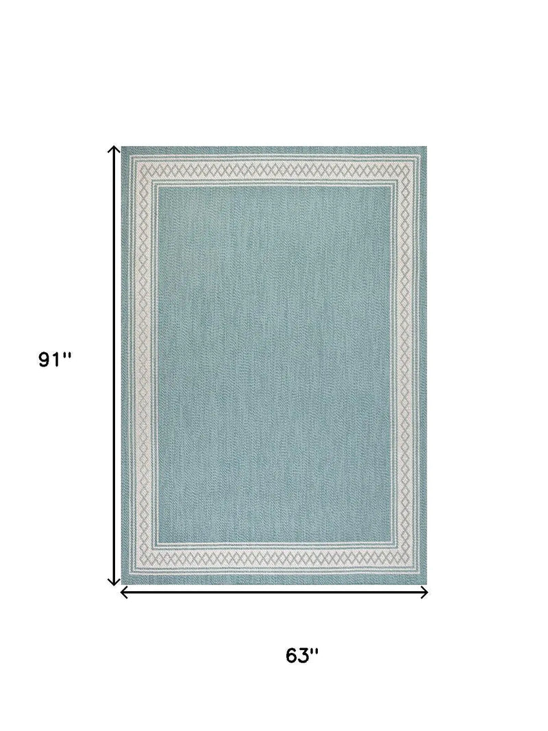 5' X 8' Aqua And Light Gray Indoor Outdoor Area Rug Homeroots Outdoor