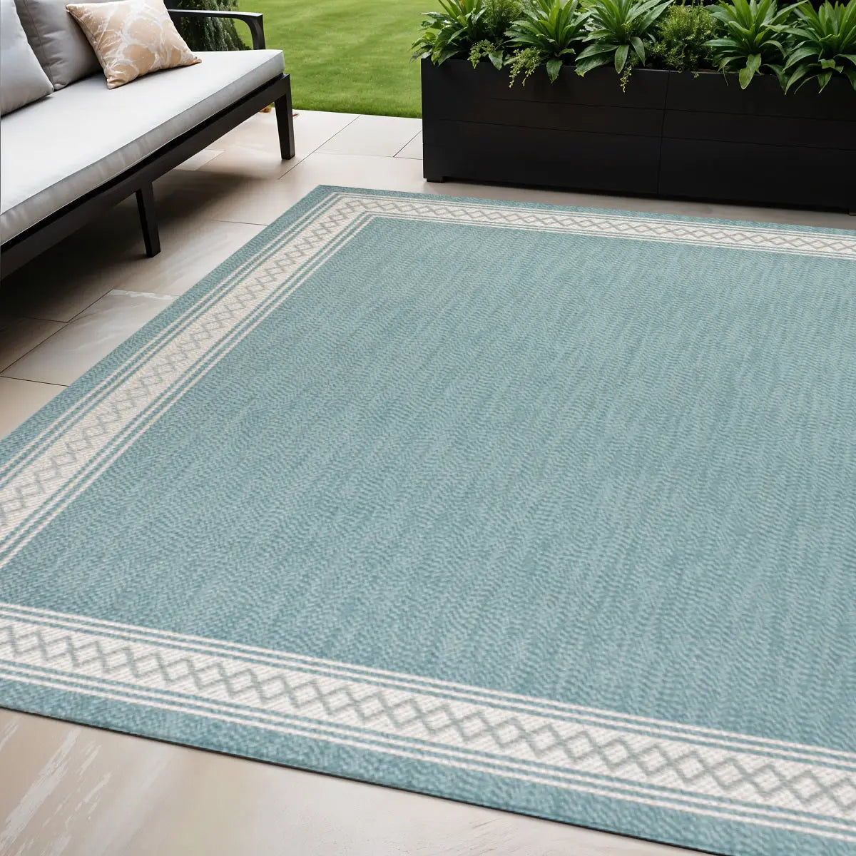 5' X 8' Aqua And Light Gray Indoor Outdoor Area Rug Homeroots Outdoor