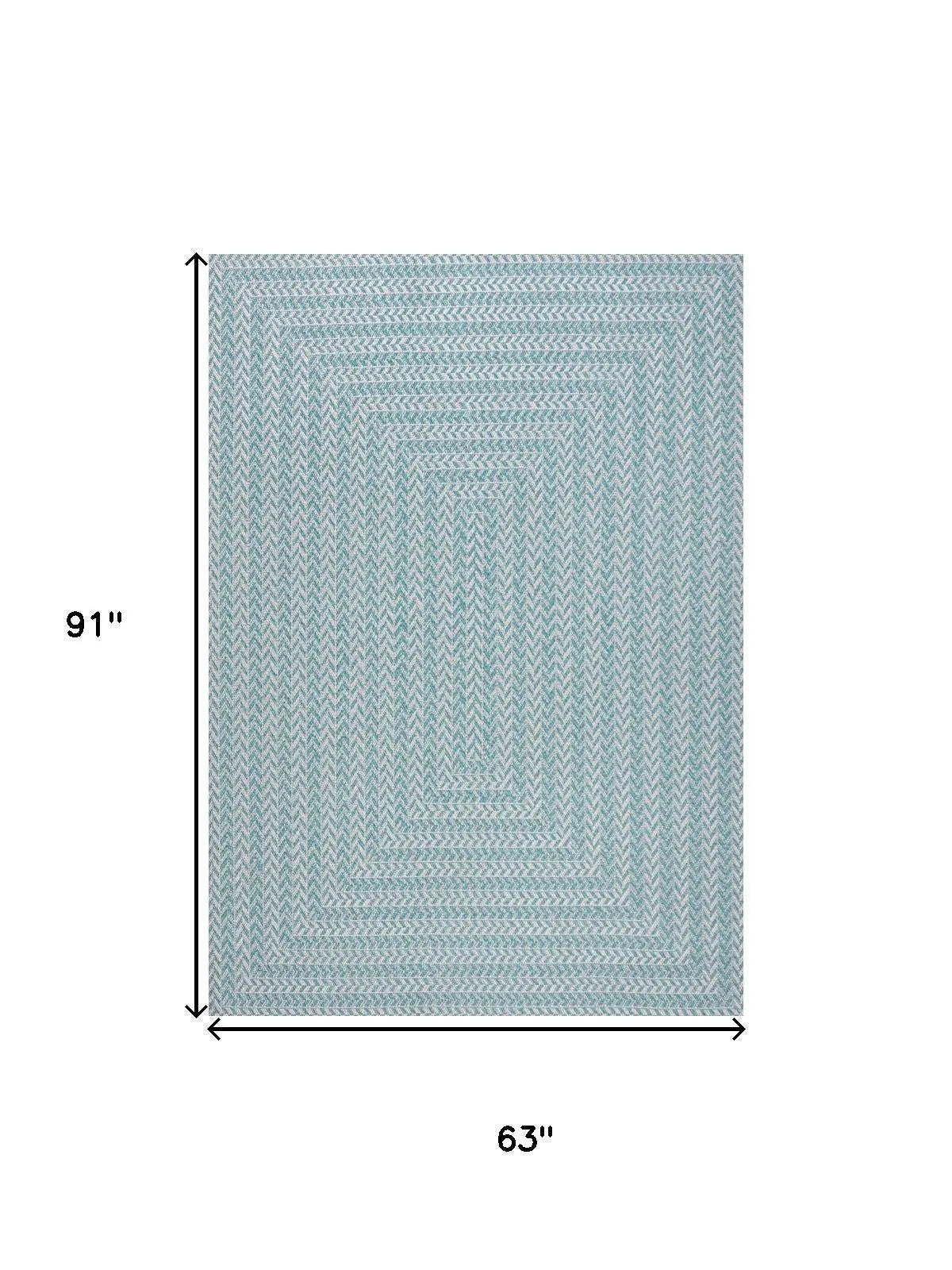 5' X 8' Aqua And Light Gray Striped Indoor Outdoor Area Rug Homeroots Outdoor