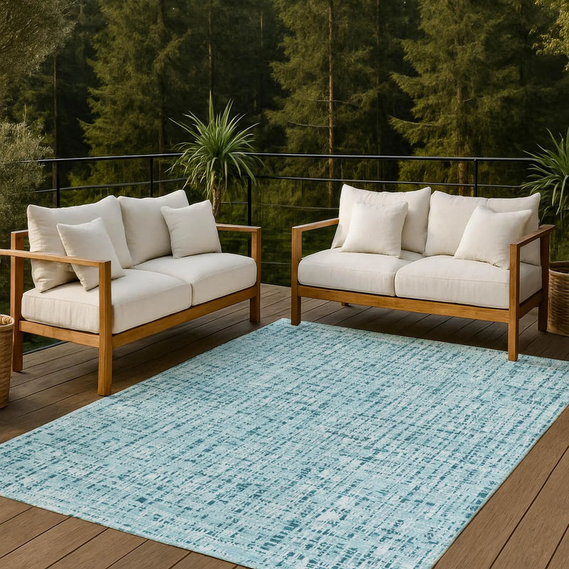 5' X 8' Aqua And Teal Blue Abstract Washable Indoor Outdoor Area Rug Homeroots Outdoor