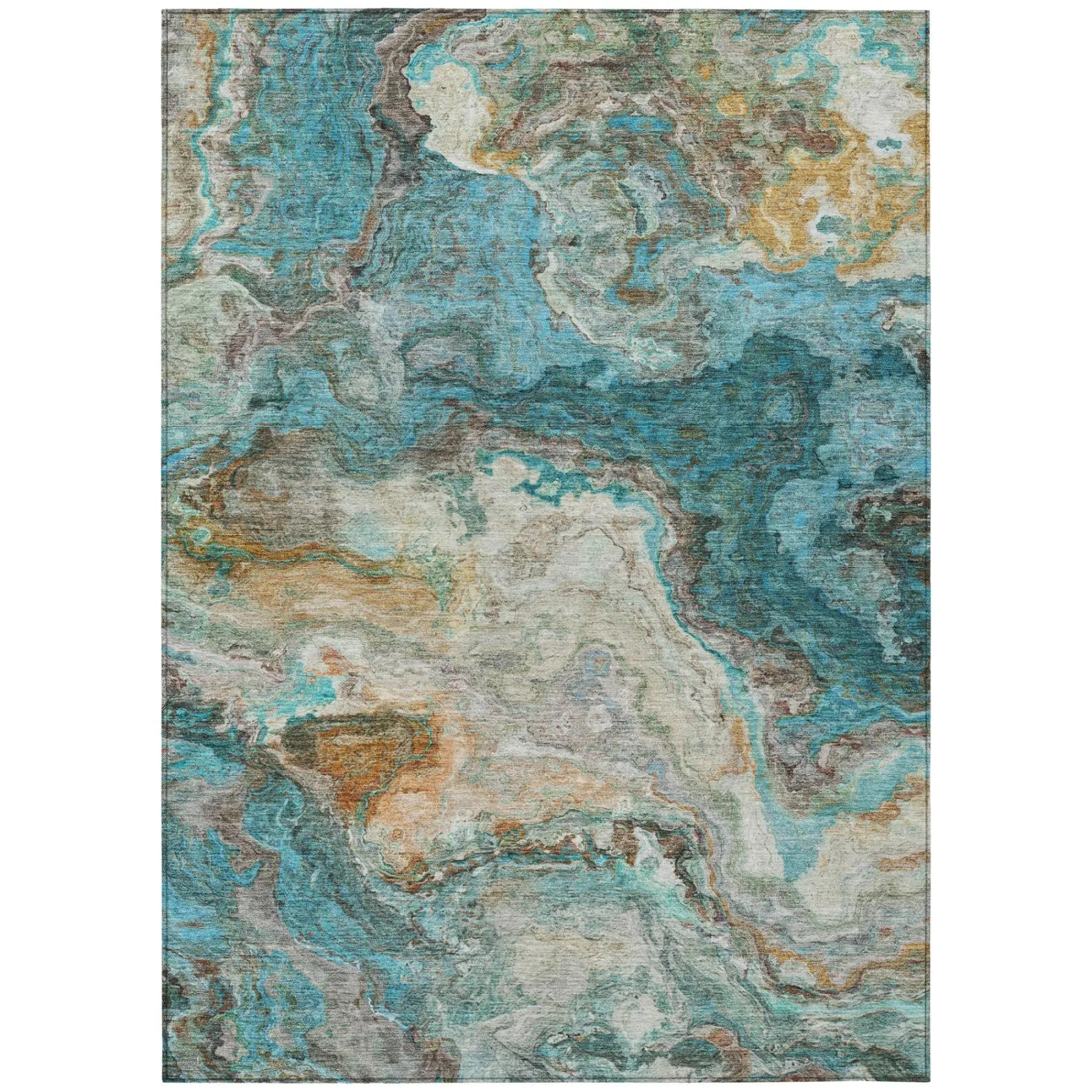 5' X 8' Aqua And Teal Blue Abstract Washable Indoor Outdoor Area Rug Homeroots Outdoor