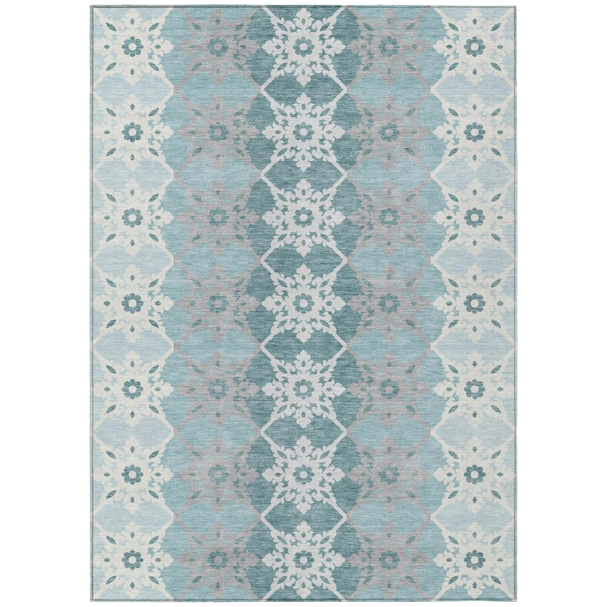 5' X 8' Aqua And Teal Blue Floral Medallion Washable Indoor Outdoor Area Rug Homeroots Outdoor