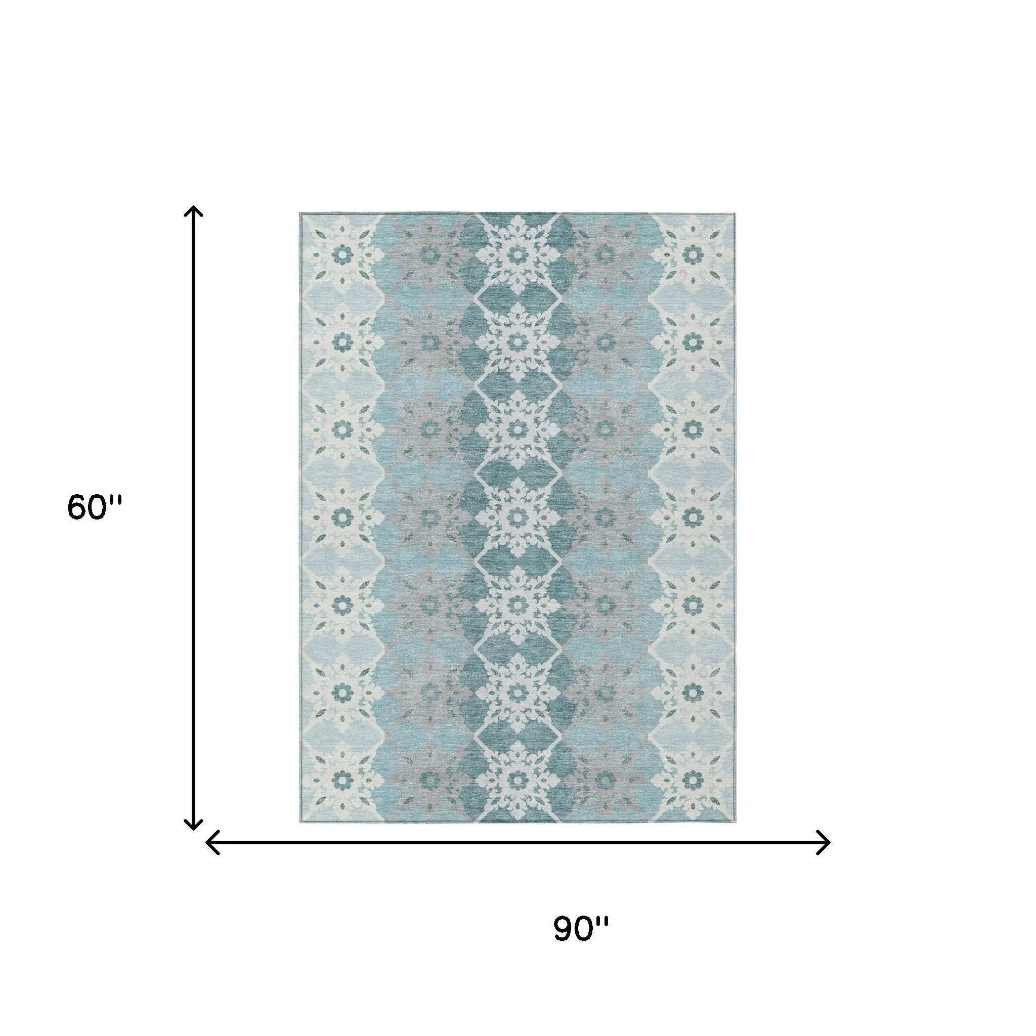 5' X 8' Aqua And Teal Blue Floral Medallion Washable Indoor Outdoor Area Rug Homeroots Outdoor