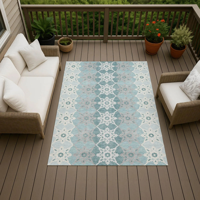 5' X 8' Aqua And Teal Blue Floral Medallion Washable Indoor Outdoor Area Rug Homeroots Outdoor