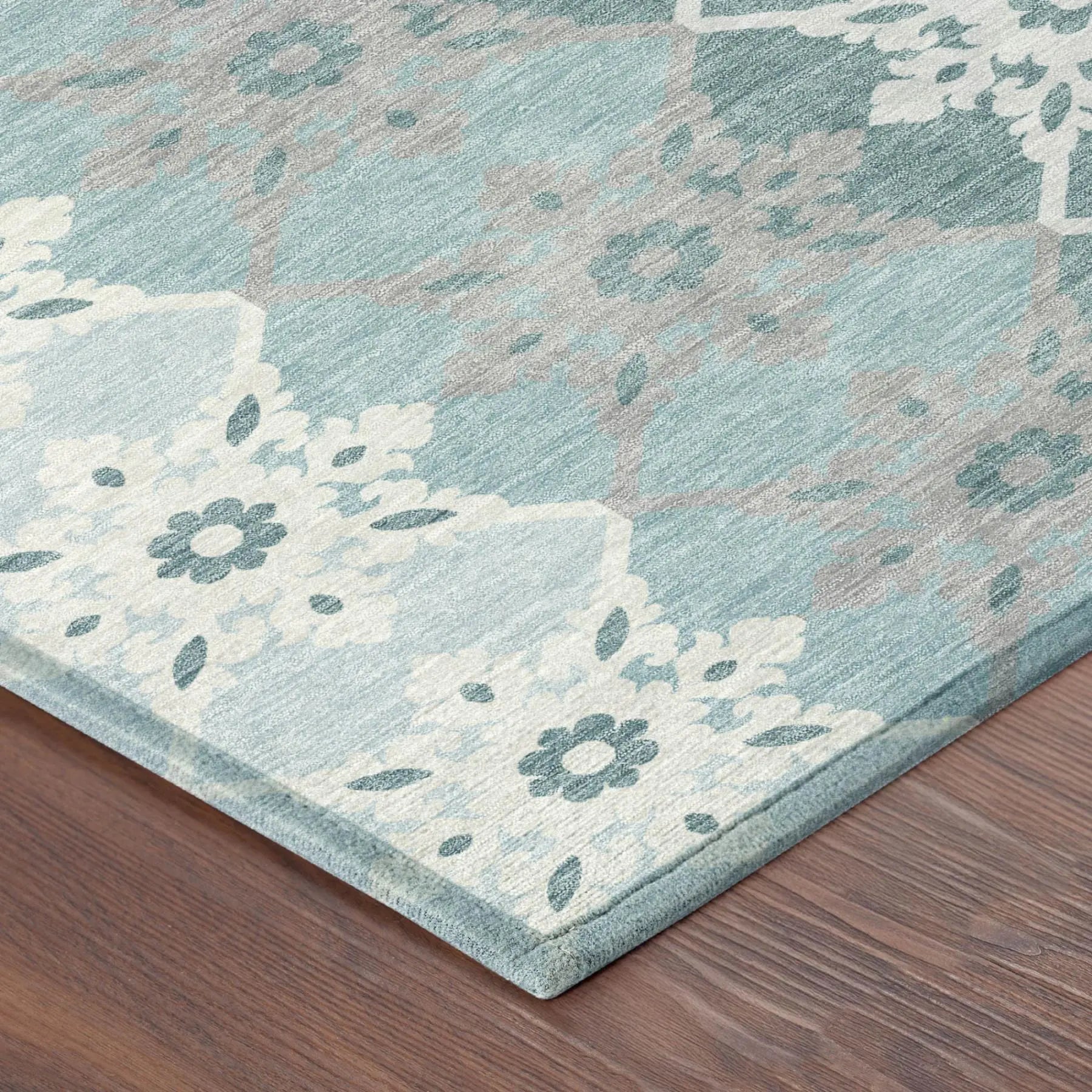 5' X 8' Aqua And Teal Blue Floral Medallion Washable Indoor Outdoor Area Rug Homeroots Outdoor