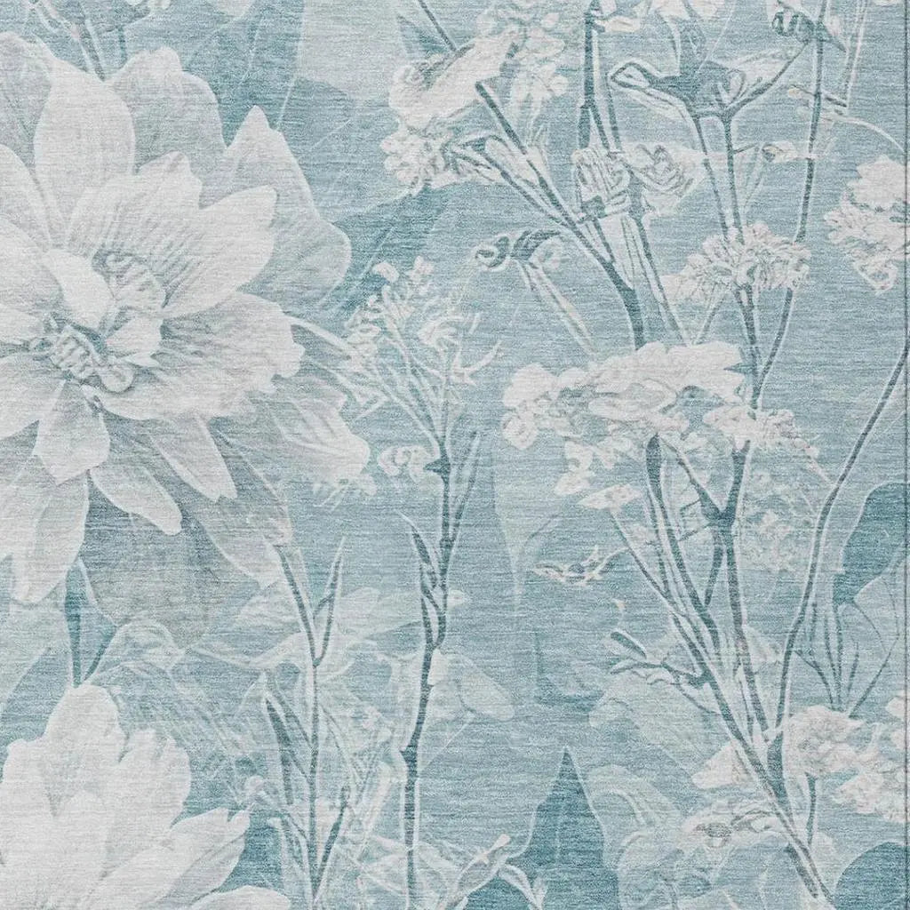 5' X 8' Aqua And Teal Blue Floral Washable Indoor Outdoor Area Rug Homeroots Outdoor