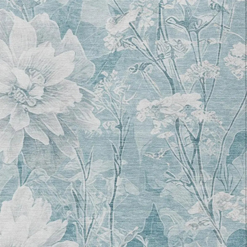 5' X 8' Aqua And Teal Blue Floral Washable Indoor Outdoor Area Rug Homeroots Outdoor